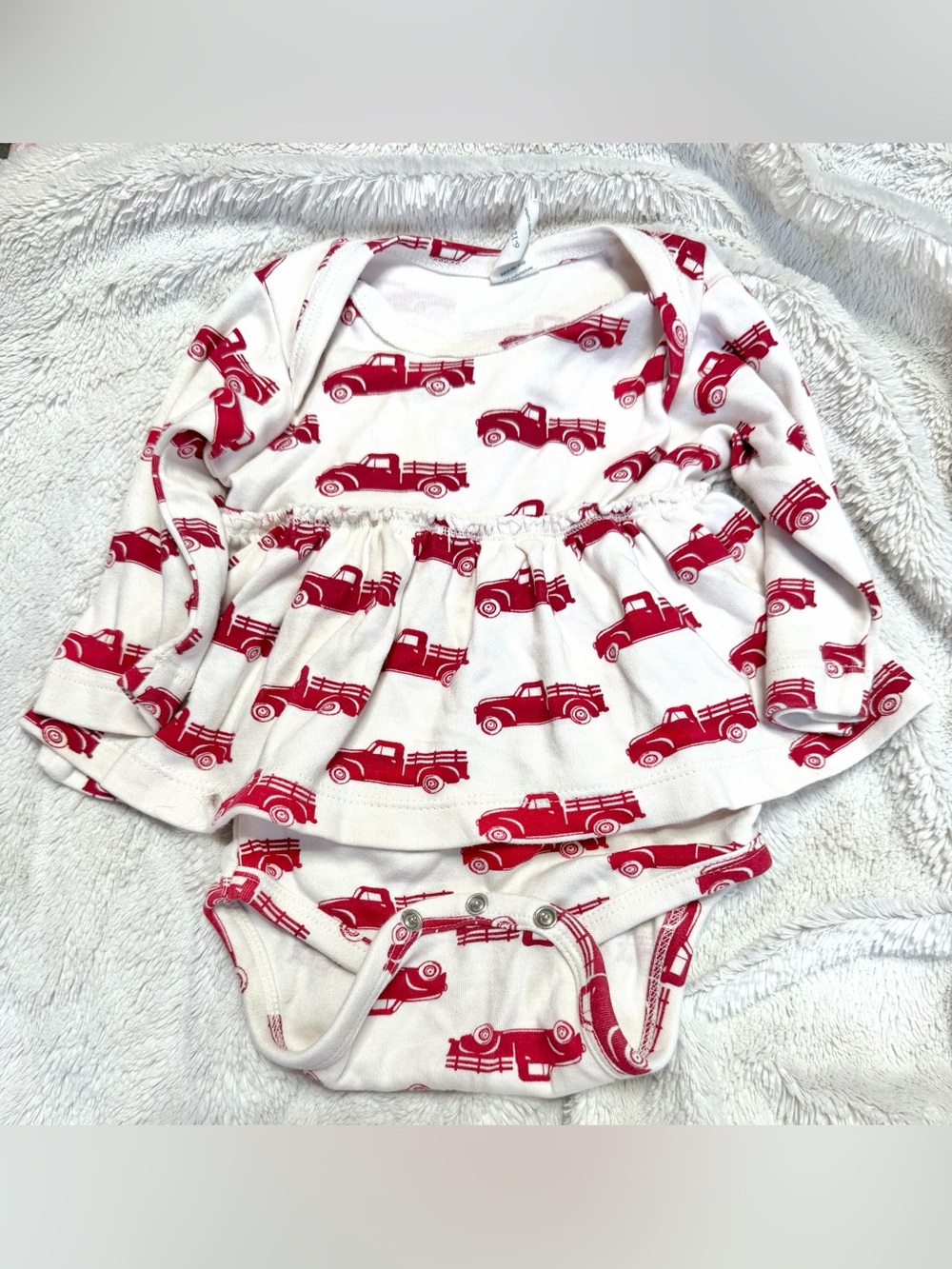 Red Farm Truck Print Baby Dress Bodysuit